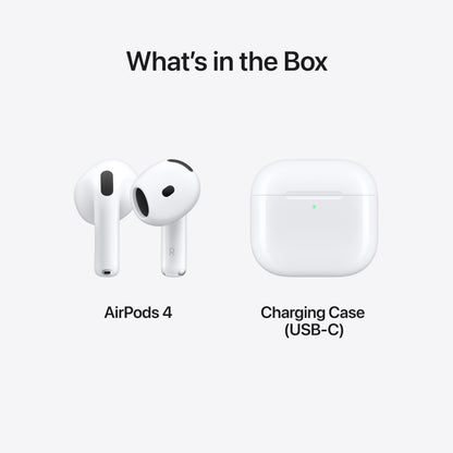 Apple AirPods 4 Wireless Earbuds, Bluetooth Headphones, Personalized Spatial Audio, Sweat and Water Resistant, USB-C Charging Case, H2 Chip, Up to 30 Hours of Battery Life with AppleCare+ (2 Years)