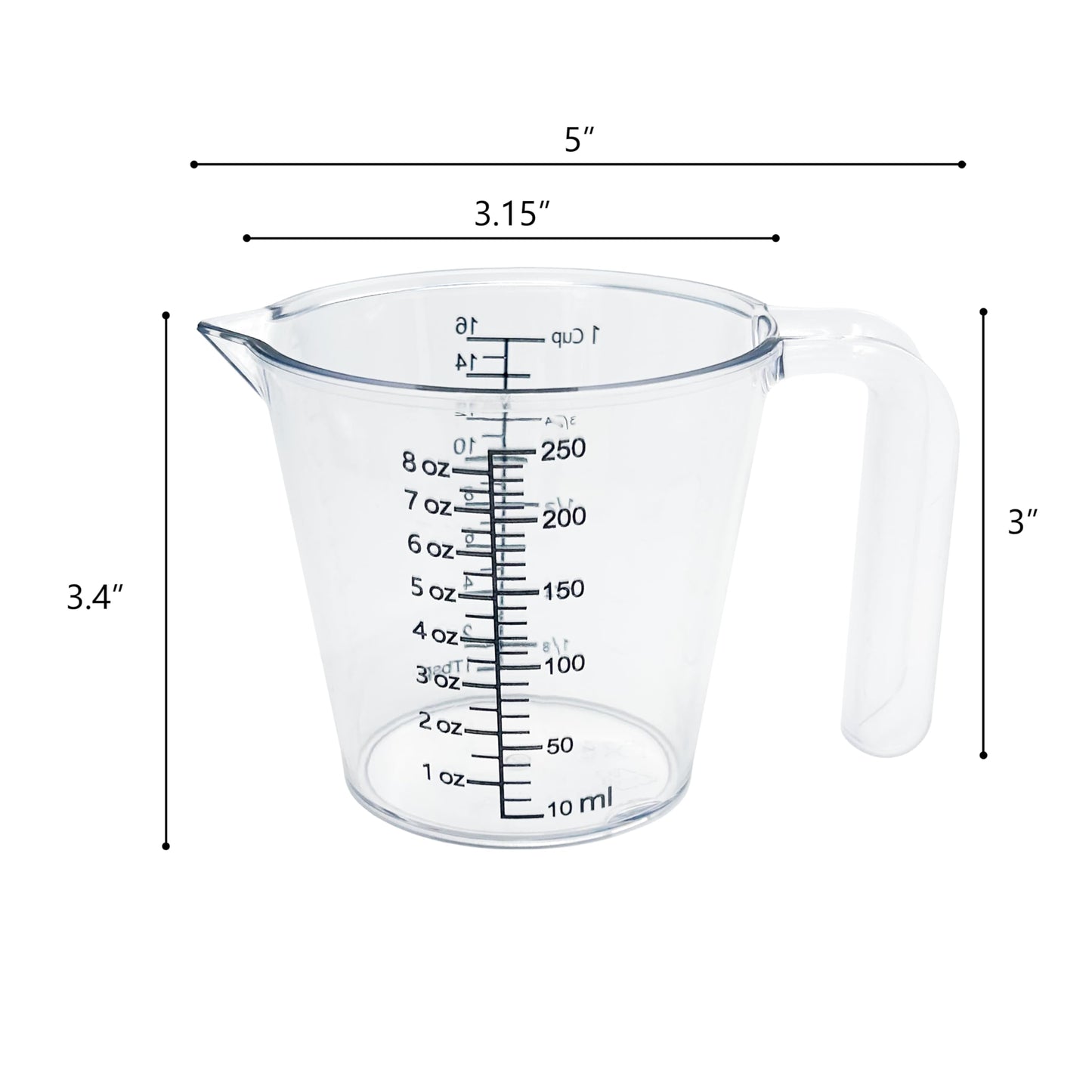 Laser-Etched Measuring Cup Set, 16 oz & 8 oz Cup Clear Plastic