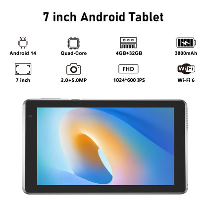 SAVIOR 7 inch Tablet 4GB RAM 32GB ROM Quad-Core Processor Android 14 Tablet PC for Kids, IPS Screen, Dual Camera, WiFi, Bluetooth