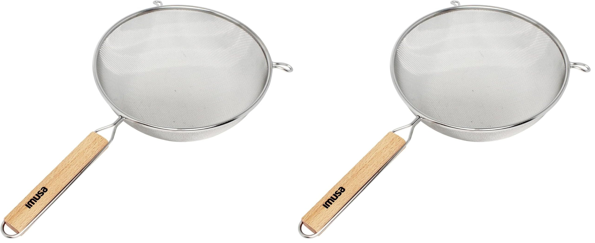 Black 6-inch plastic kitchen strainer by Aura Restored, ideal for draining and sifting in cooking and baking.