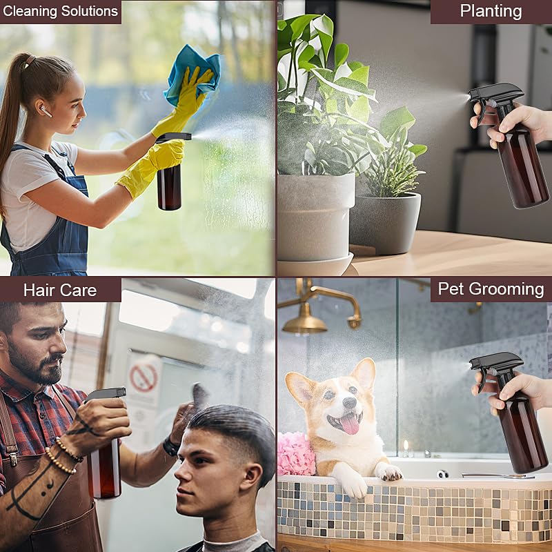 Aura Restored 12 oz heavy-duty plastic spray bottles for cleaning, shown with spray nozzles and clear plastic construction.