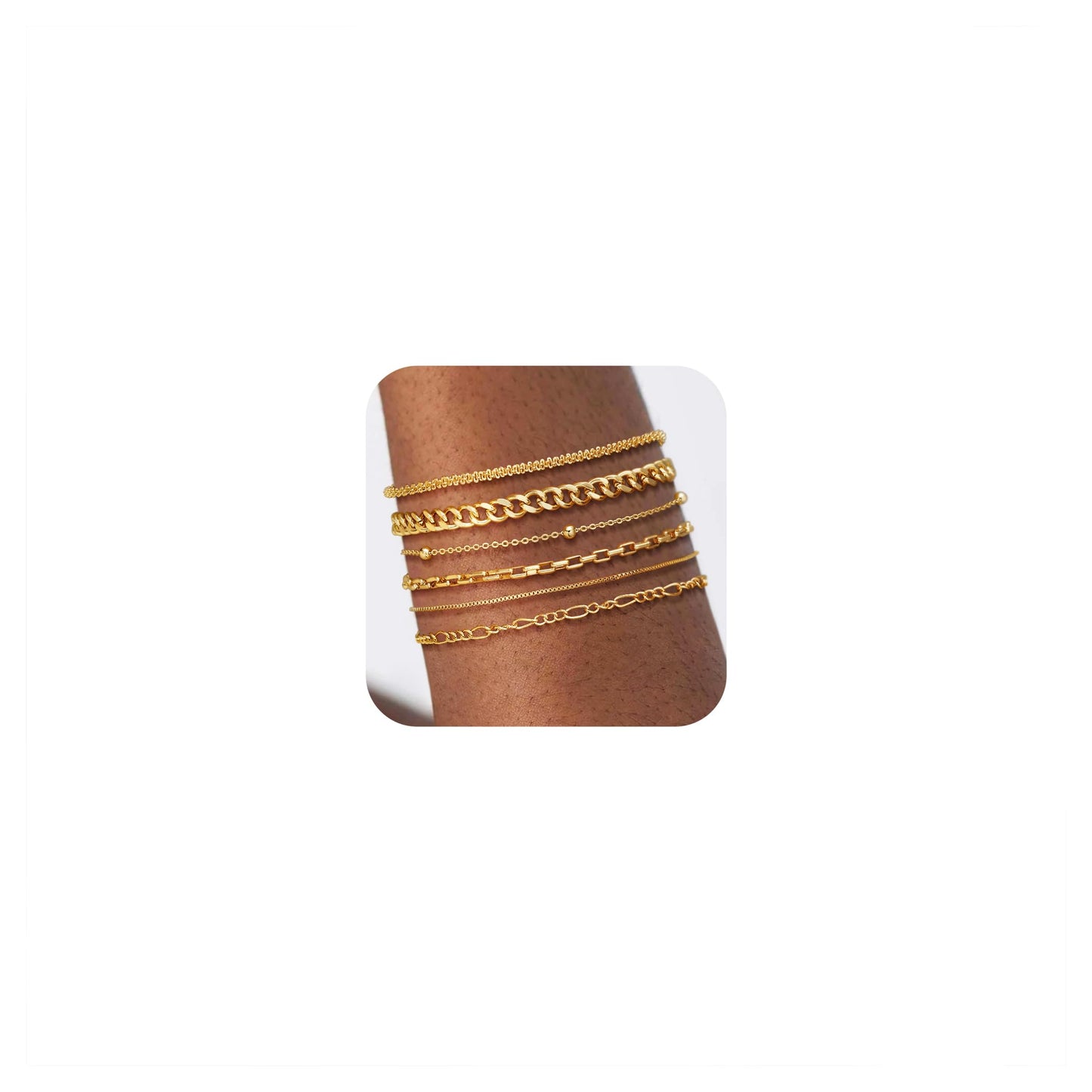 Kryssable Collection Gold Bracelets Set for Women 14K Real Gold Plated Jewelry Fashion Stackable Tennis Beaded Figaro Herringbone Paperclip Link Bracelet Pack Stack Gifts for Women