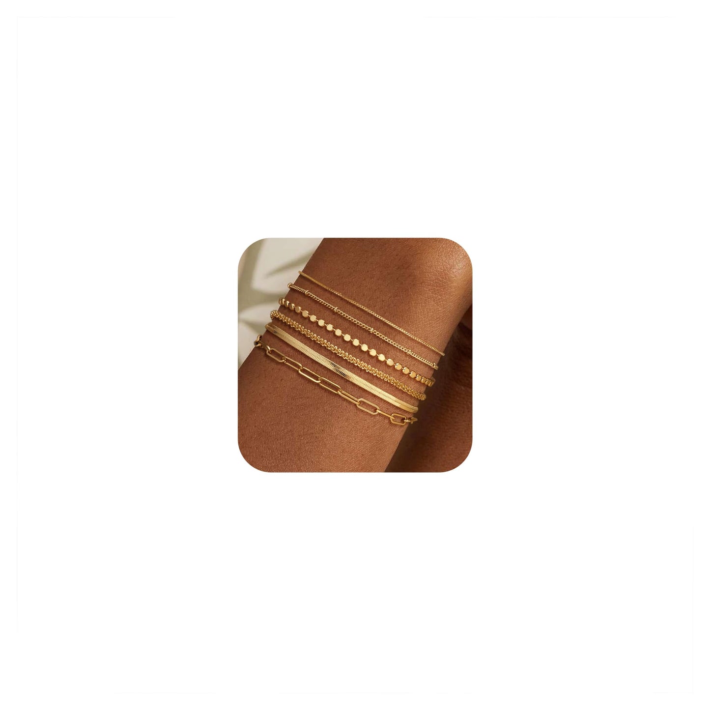 Kryssable Collection Gold Bracelets Set for Women 14K Real Gold Plated Jewelry Fashion Stackable Tennis Beaded Figaro Herringbone Paperclip Link Bracelet Pack Stack Gifts for Women