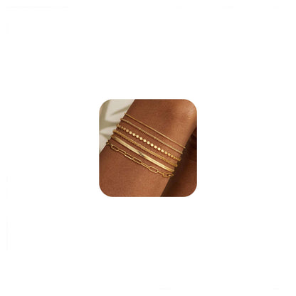 Kryssable Collection Gold Bracelets Set for Women 14K Real Gold Plated Jewelry Fashion Stackable Tennis Beaded Figaro Herringbone Paperclip Link Bracelet Pack Stack Gifts for Women