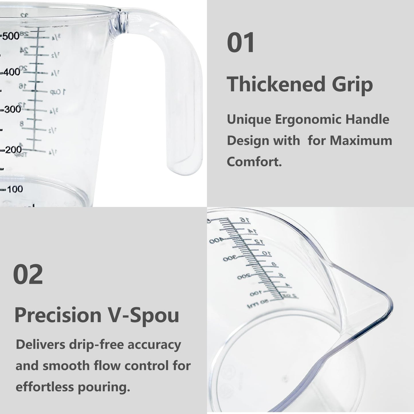 Laser-Etched Measuring Cup Set, 16 oz & 8 oz Cup Clear Plastic