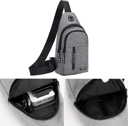 Aura Restored Gideon Collection sling bag with USB port, crossbody design, suitable for women and men, made of durable accessories material.