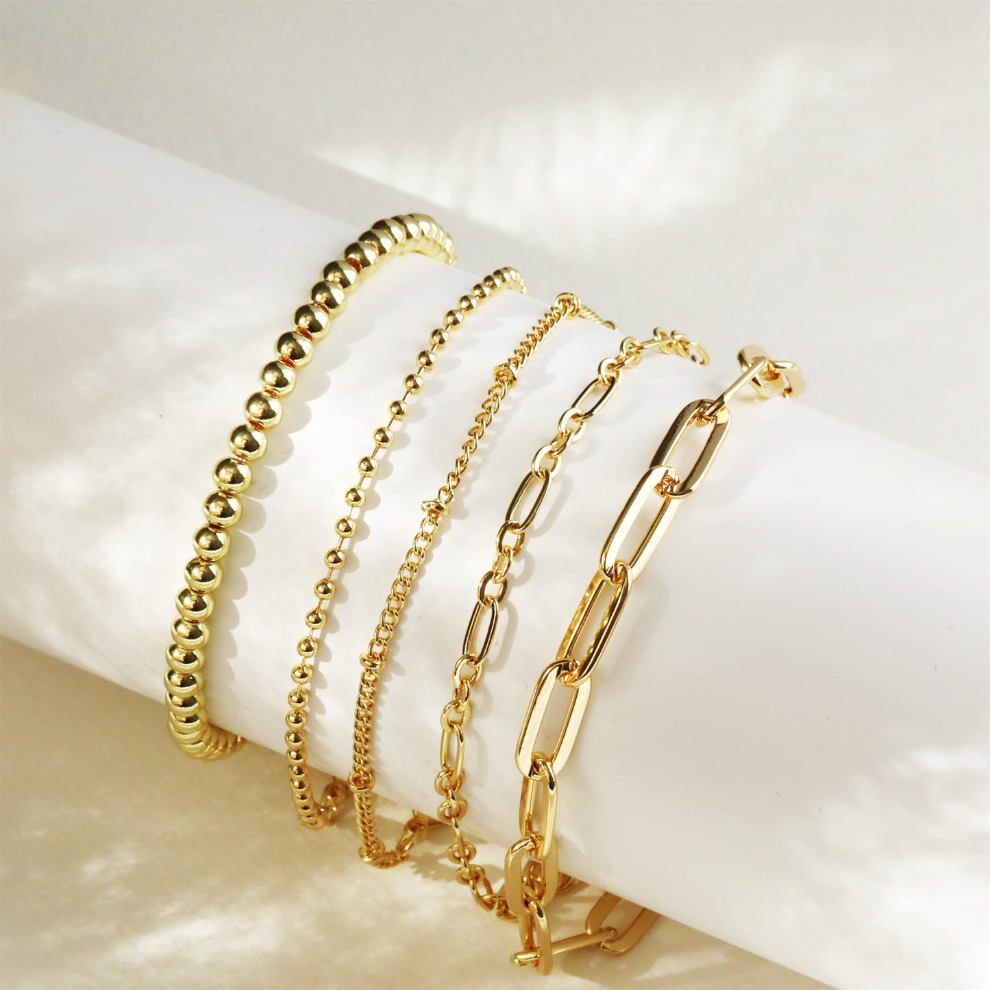 Kryssable Collection Gold Bracelets Set for Women 14K Real Gold Plated Jewelry Fashion Stackable Tennis Beaded Figaro Herringbone Paperclip Link Bracelet Pack Stack Gifts for Women