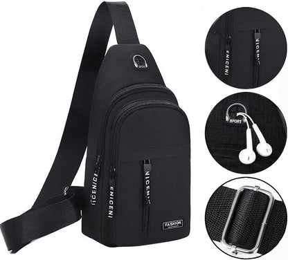 Aura Restored Gideon Collection sling bag with USB port, crossbody style, chest bag, and sling backpack for women and men.