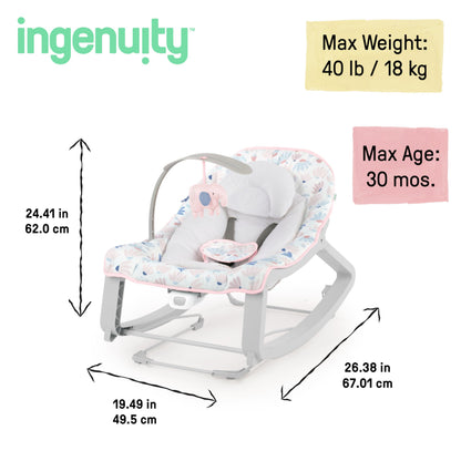Aura Restored Ingenuity Keep Cozy 3-in-1 baby bouncer with toy bar, vibrating seat, suitable for infants to toddlers up to 40 lbs.