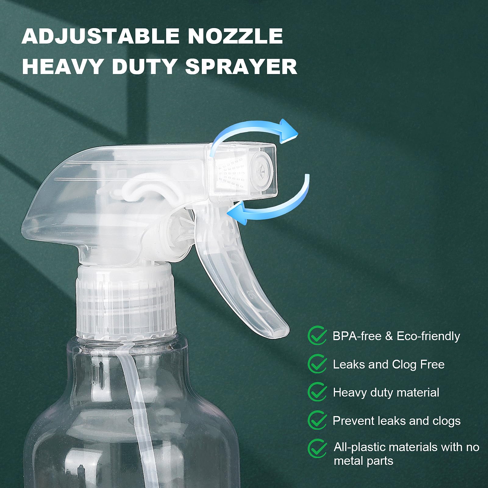 12 oz heavy duty plastic spray bottles for cleaning, branded Aura Restored, with trigger spray nozzle and clear body.