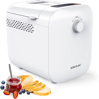 22-In-1 Compact Automatic Bread Maker Machine, 1LB/1.5LB Programmable 2 Loaf Sizes, 3 Crust Colors, Small Digital Home Bakery with Dough, Cake, Jam, Yogurt, Non-stick Pan, White