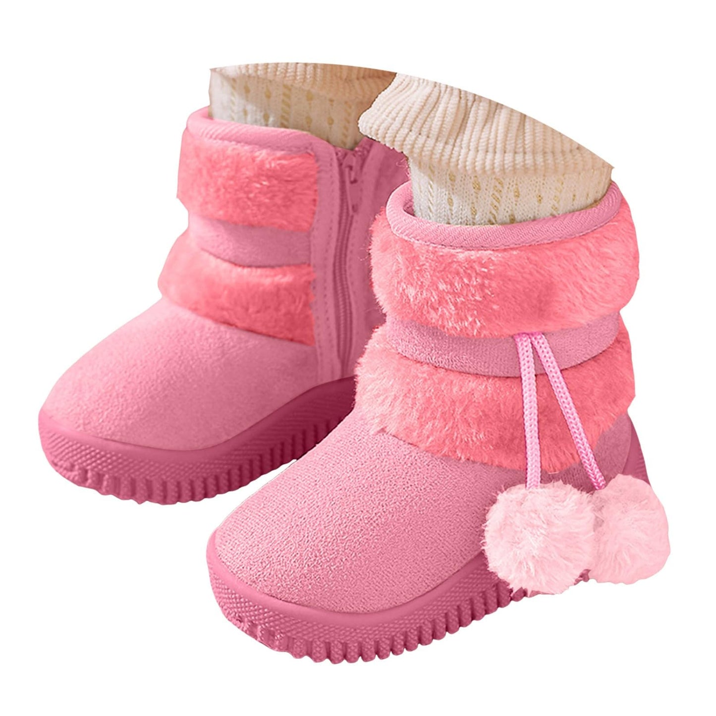 IWIHMIV Toddler Winter Shoes Mid Calf Boots With Side Zipper Snow Boots Cotton Shoes for Boys And Girls Warm Thick Cotton Boots