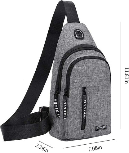 Aura Restored Gideon Collection sling bag with USB port, crossbody design, adjustable strap, for women and men.