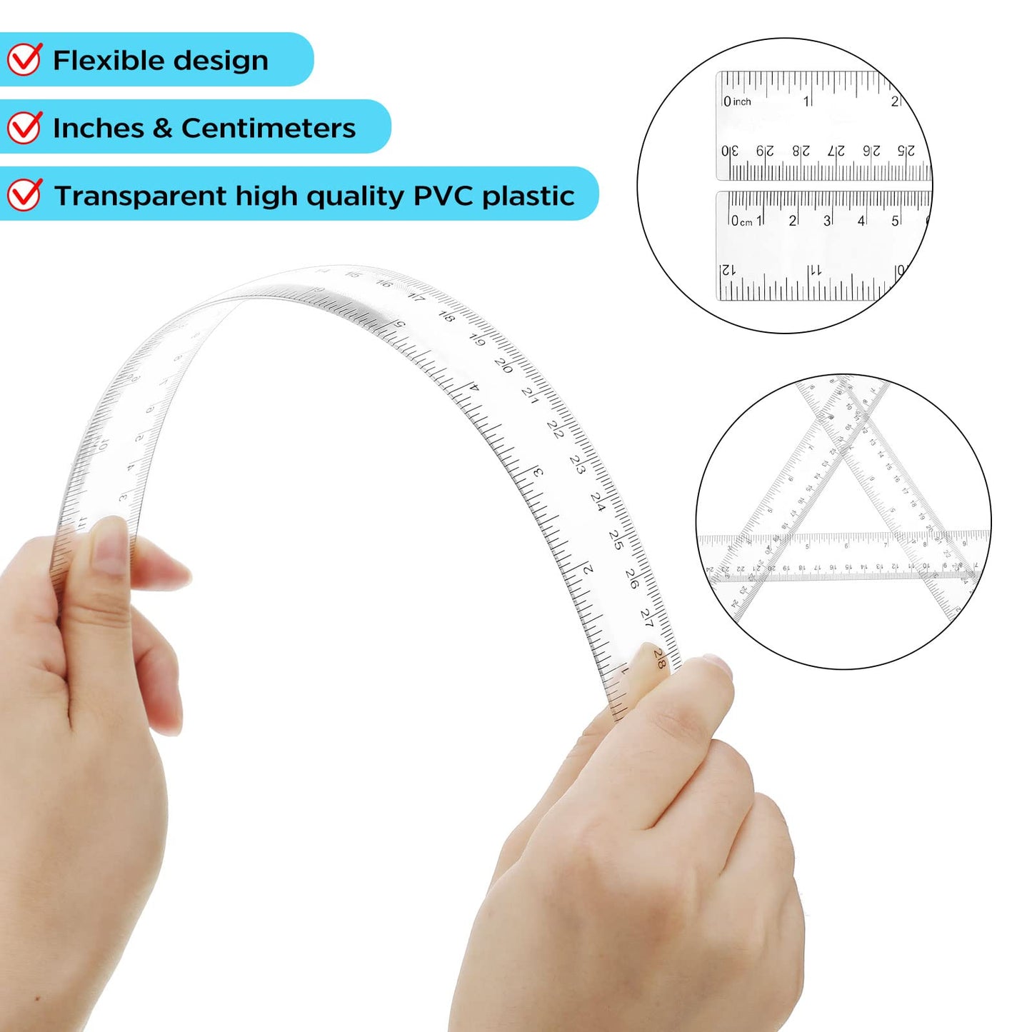 Zonon 6 Pcs 12 Inch Ruler Bulk Plastic Flexible Straight Metric/inches