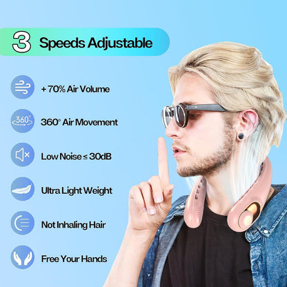 KIDEE Neck Fan, Portable Bladeless Neck Fans, Upgrade 360° Airflow, Super Quiet, 3 Speeds, 4000mAh Personal Wearable Neck Fan, Upgraded Cooling Air Volume USB Rechargeable Hands Free Fan