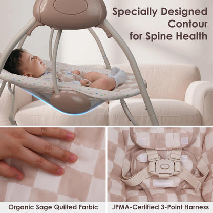 Aura Restored Tiny Marvels infant swing in blush bloom, portable baby swing with adjustable speed, music, removable toy bar for 0-9 months