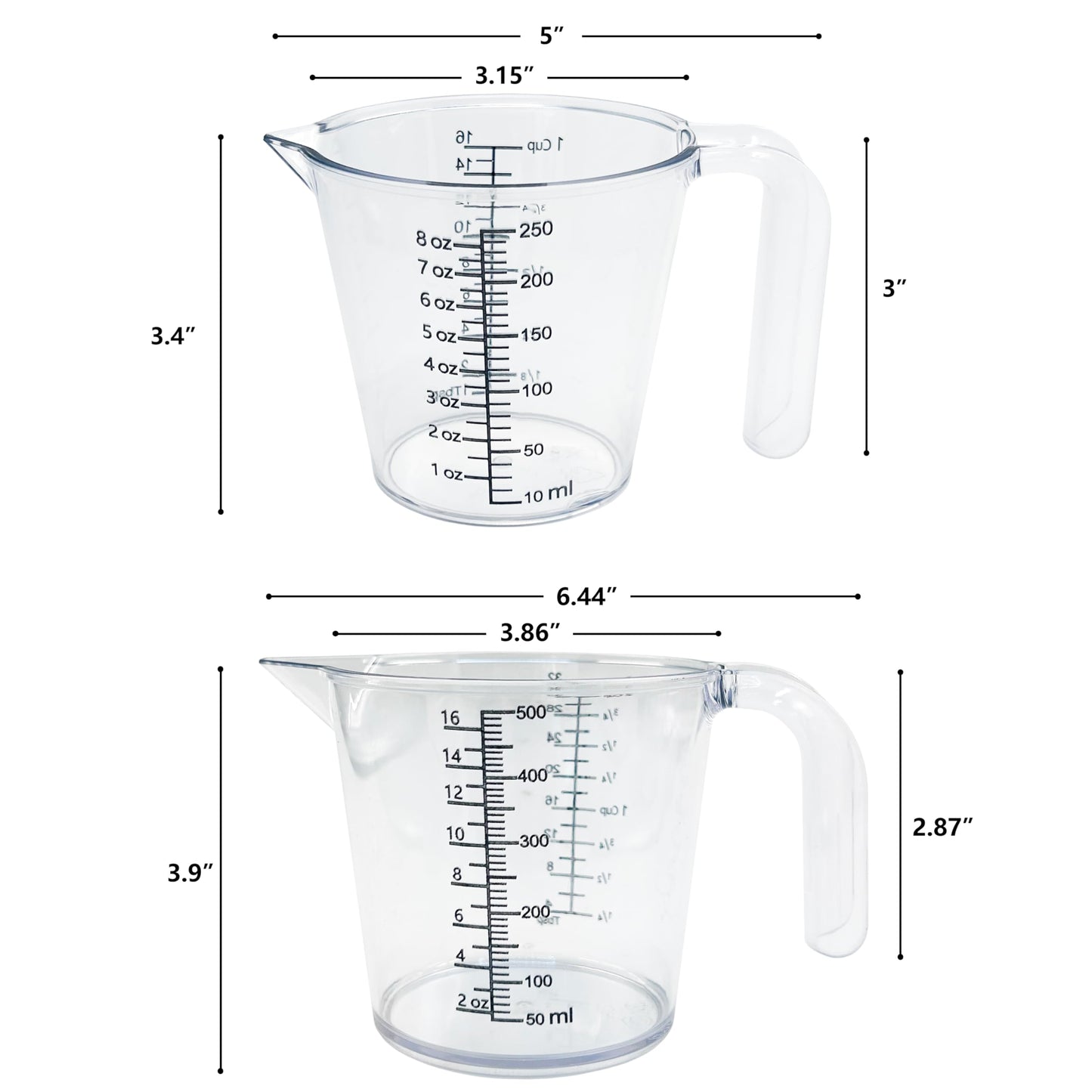 Laser-Etched Measuring Cup Set, 16 oz & 8 oz Cup Clear Plastic