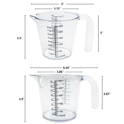 Laser-Etched Measuring Cup Set, 16 oz & 8 oz Cup Clear Plastic