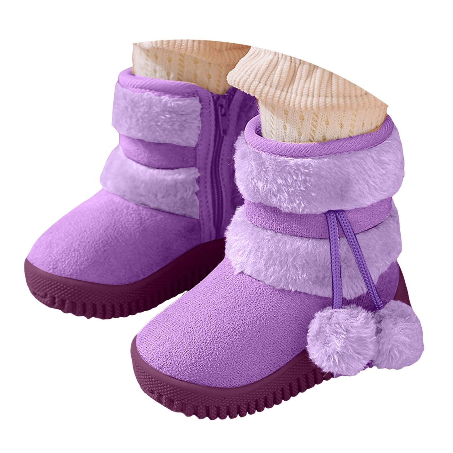 IWIHMIV Toddler Winter Shoes Mid Calf Boots With Side Zipper Snow Boots Cotton Shoes for Boys And Girls Warm Thick Cotton Boots