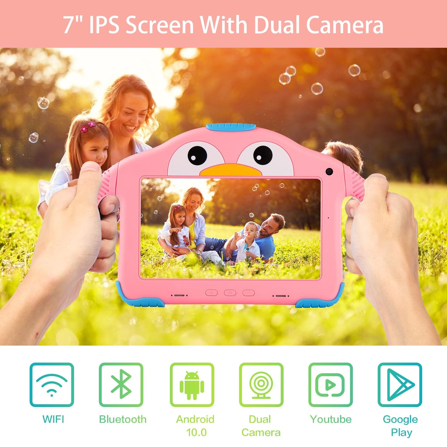 YosaToo Kids Tablet 7 Inch with Case WiFi Dual Camera, Toddler Tablets for Kids Lots Educational Contents Pre-Installed Children's Tablet