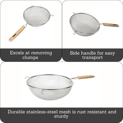 Black 6-inch IMUSA IMU-71133W plastic strainer, kitchen utensil designed for draining and sifting in cooking and baking.
