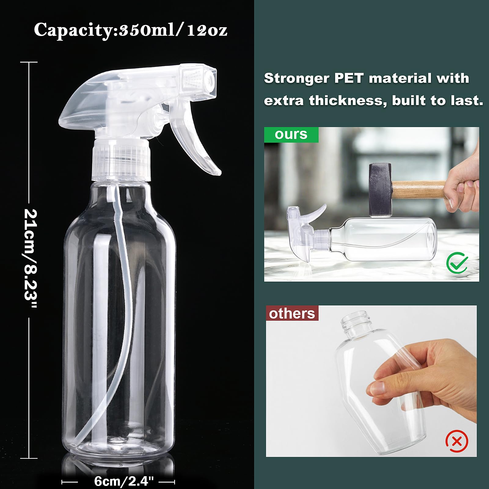 Aura Restored 12 oz heavy-duty plastic spray bottles for cleaning, with durable design and adjustable spray nozzle.