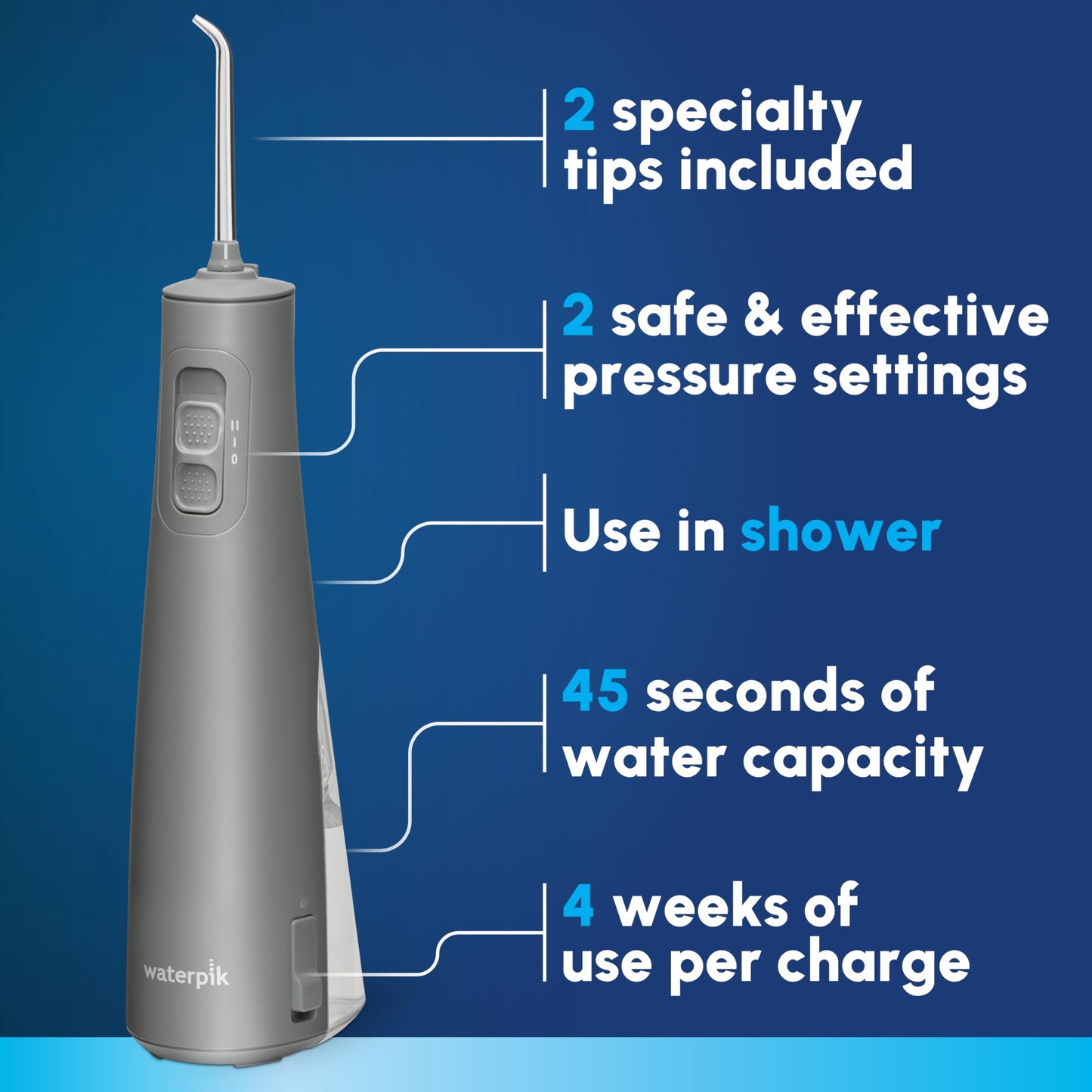 Waterpik Cordless Pulse Rechargeable Portable Water Flosser for Teeth, Gums, Braces Care and Travel with 2 Flossing Tips, Waterproof, ADA Accepted, WF-20 White, Packaging May Vary