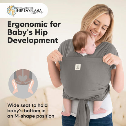 Aura Restored KeaBabies baby wrap carrier ring sling in graphite, breathable fabric, adjustable for newborn to toddler, hands-free carrying