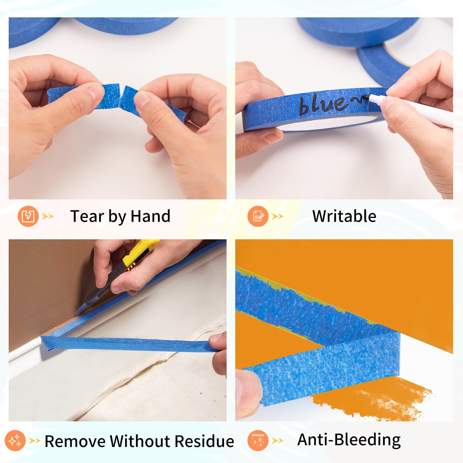 Aura Restored KICNIC painter tape in white, 0.7 inch by 60 yard masking tape roll for craft and painting projects.
