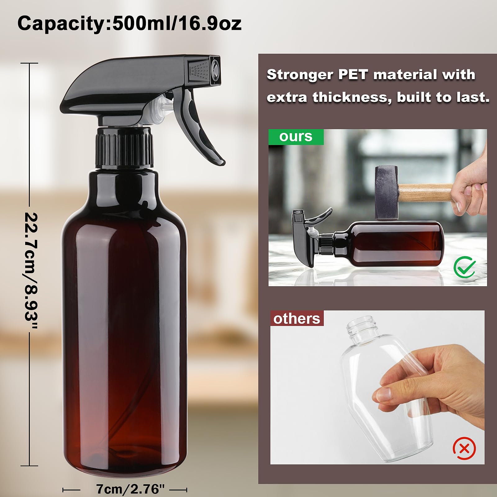 Aura Restored 12 oz heavy duty plastic spray bottles for cleaning supplies, shown with trigger spray mechanism and sturdy design.