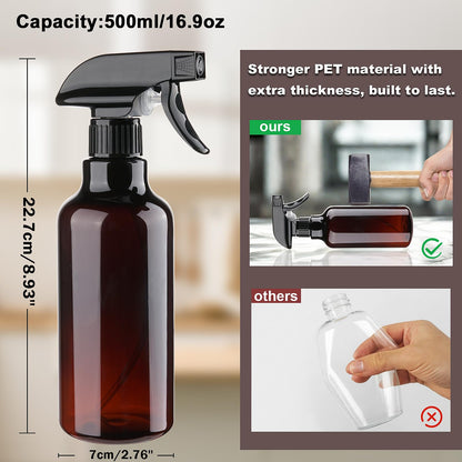 Aura Restored 12 oz heavy-duty empty plastic spray bottles for cleaning supplies, with adjustable spray nozzles and durable construction.