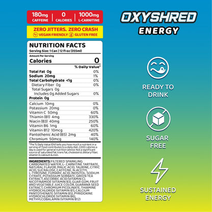 EHP Labs x Ghostbusters OxyShred Healthy Energy Drink - Zero Sugar Energy Drinks, Green Tea Extract, Vitamin C & L Carnitine - Zero Carbs, Zero Calories, Clean Caffeine - Frosty Big Apple (12-Pack)