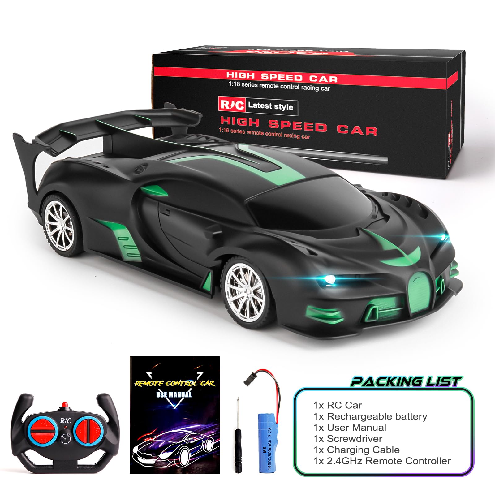 CC supplies 1/18 RC Car LED Light 2.4G Radio Remote Control Sports Cars Aura Restored