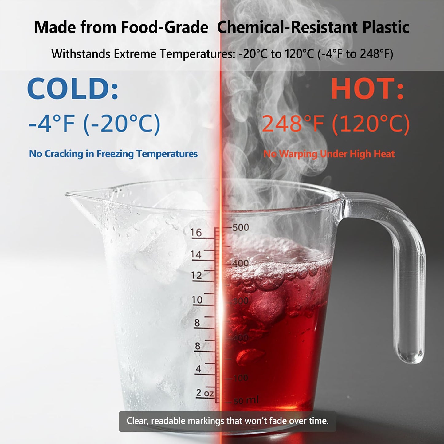 Laser-Etched Measuring Cup Set, 16 oz & 8 oz Cup Clear Plastic