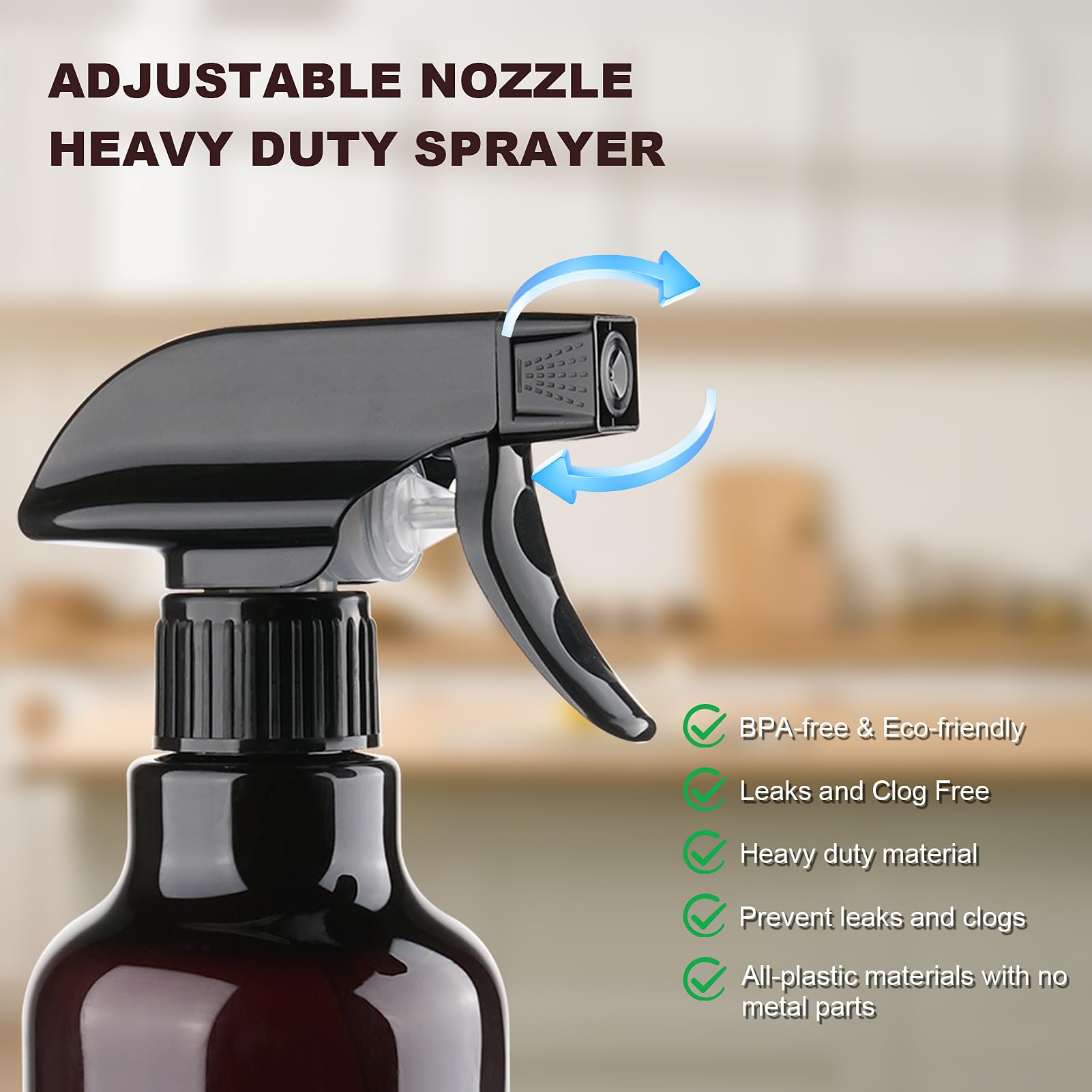 Aura Restored 12 oz heavy-duty plastic spray bottles for cleaning, with adjustable nozzles and durable construction.