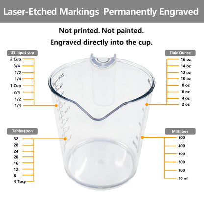 Laser-Etched Measuring Cup Set, 16 oz & 8 oz Cup Clear Plastic