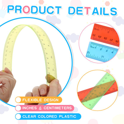 Zonon 6 Pcs 12 Inch Ruler Bulk Plastic Flexible Straight Metric/inches