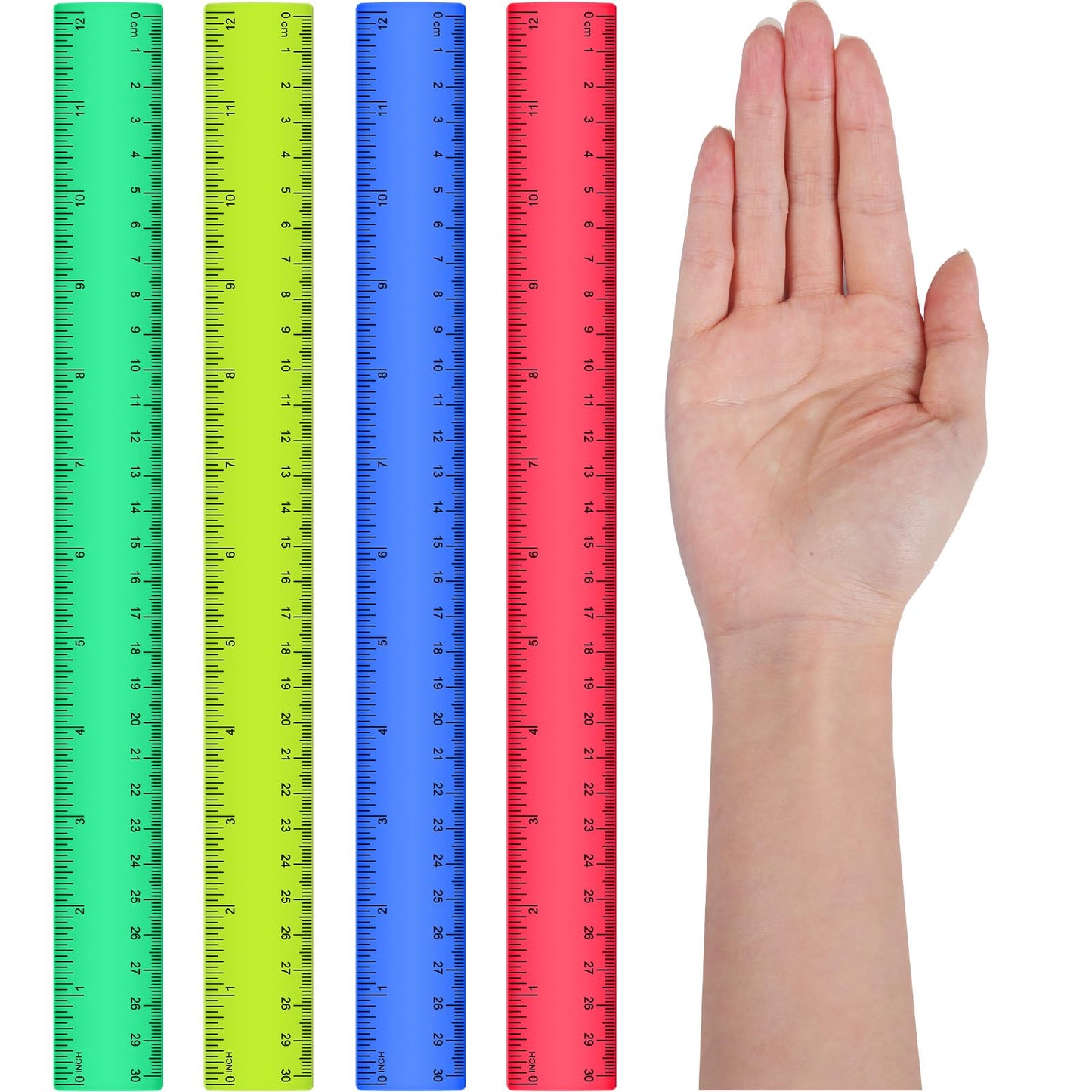 Zonon 6 Pcs 12 Inch Ruler Bulk Plastic Flexible Straight Metric/inches