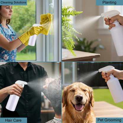 12 oz heavy-duty plastic spray bottle from Aura Restored, used for cleaning with a spray nozzle and durable design.