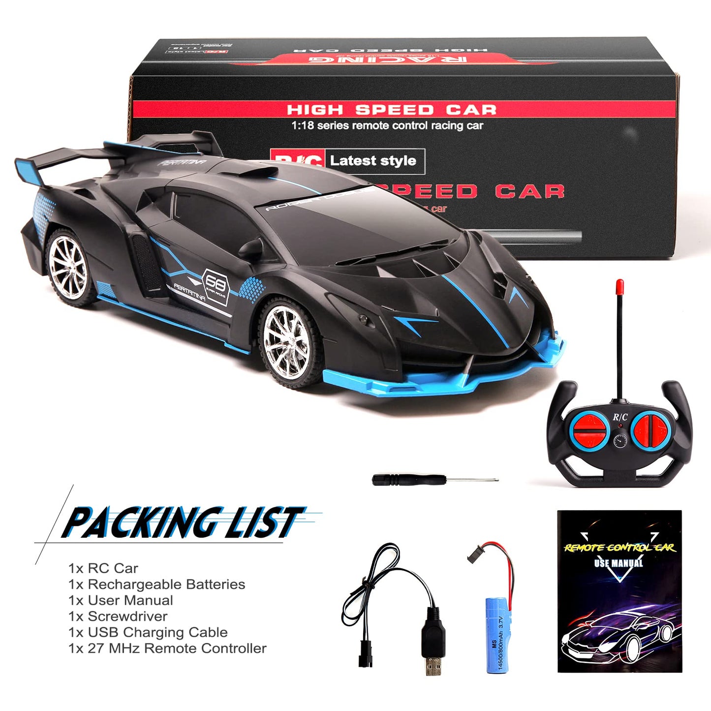 CC supplies 1/18 RC Car LED Light 2.4G Radio Remote Control Sports Cars Aura Restored