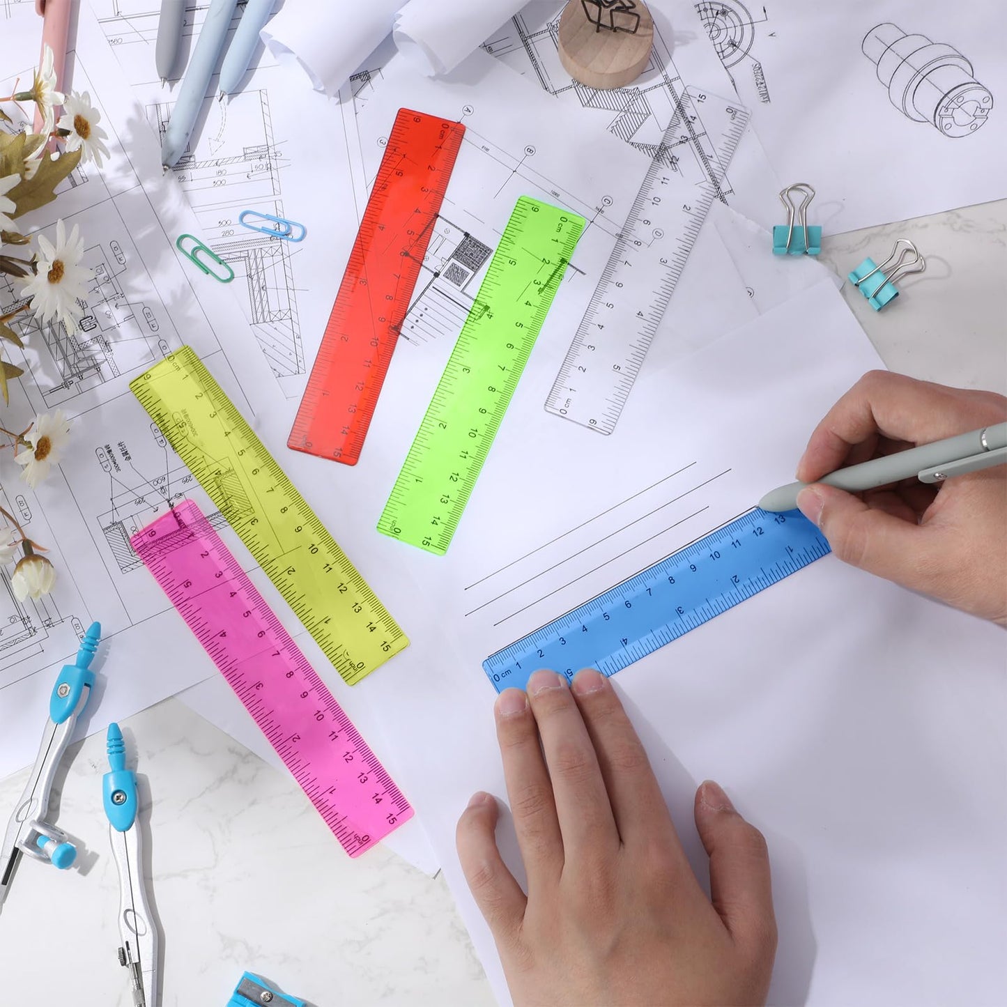 Zonon 6 Pcs 12 Inch Ruler Bulk Plastic Flexible Straight Metric/inches