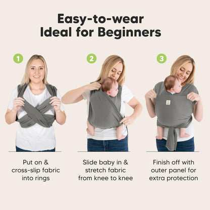KeaBabies baby wrap carrier ring sling in graphite, adjustable and breathable fabric for newborn to toddler infant carrying, hands-free bonding.