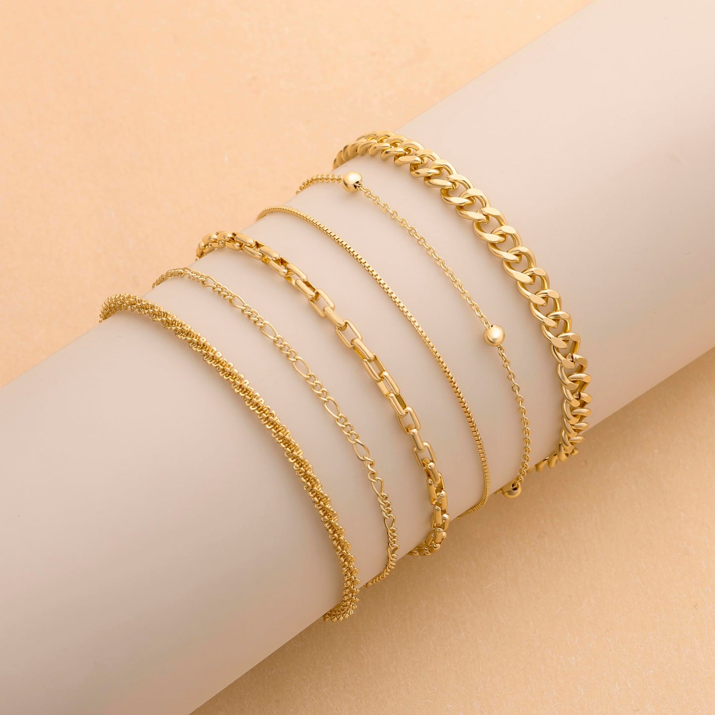 Kryssable Collection Gold Bracelets Set for Women 14K Real Gold Plated Jewelry Fashion Stackable Tennis Beaded Figaro Herringbone Paperclip Link Bracelet Pack Stack Gifts for Women