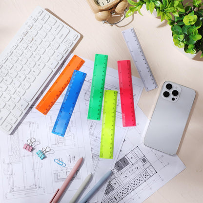 Zonon 6 Pcs 12 Inch Ruler Bulk Plastic Flexible Straight Metric/inches