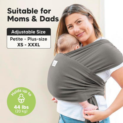 Aura Restored KeaBabies baby wrap carrier ring sling in graphite, adjustable infant carrier with breathable fabric for newborn to toddler.