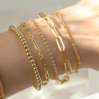 Kryssable Collection Gold Bracelets Set for Women 14K Real Gold Plated Jewelry Fashion Stackable Tennis Beaded Figaro Herringbone Paperclip Link Bracelet Pack Stack Gifts for Women