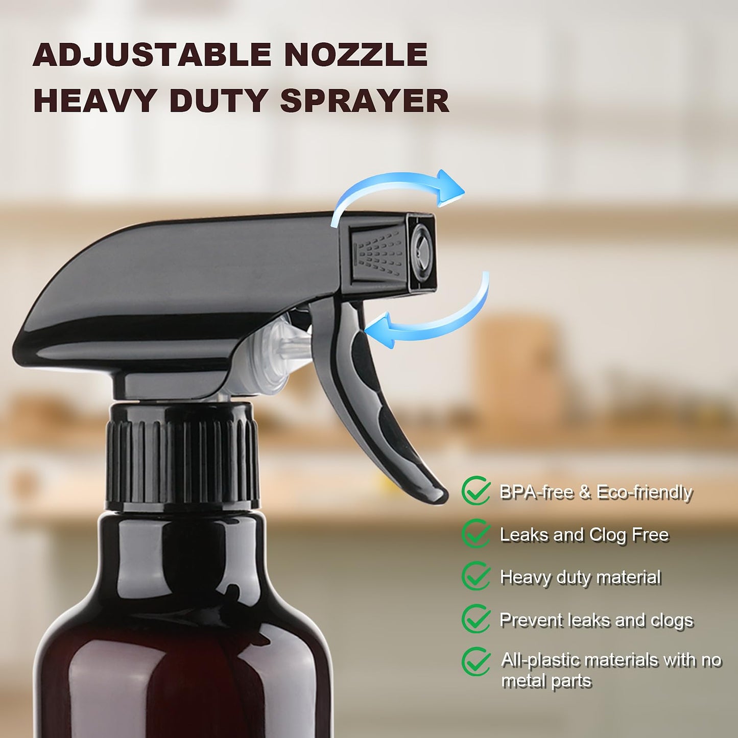 12 oz heavy-duty plastic spray bottles by Aura Restored, used for cleaning with a trigger spray nozzle and durable design.