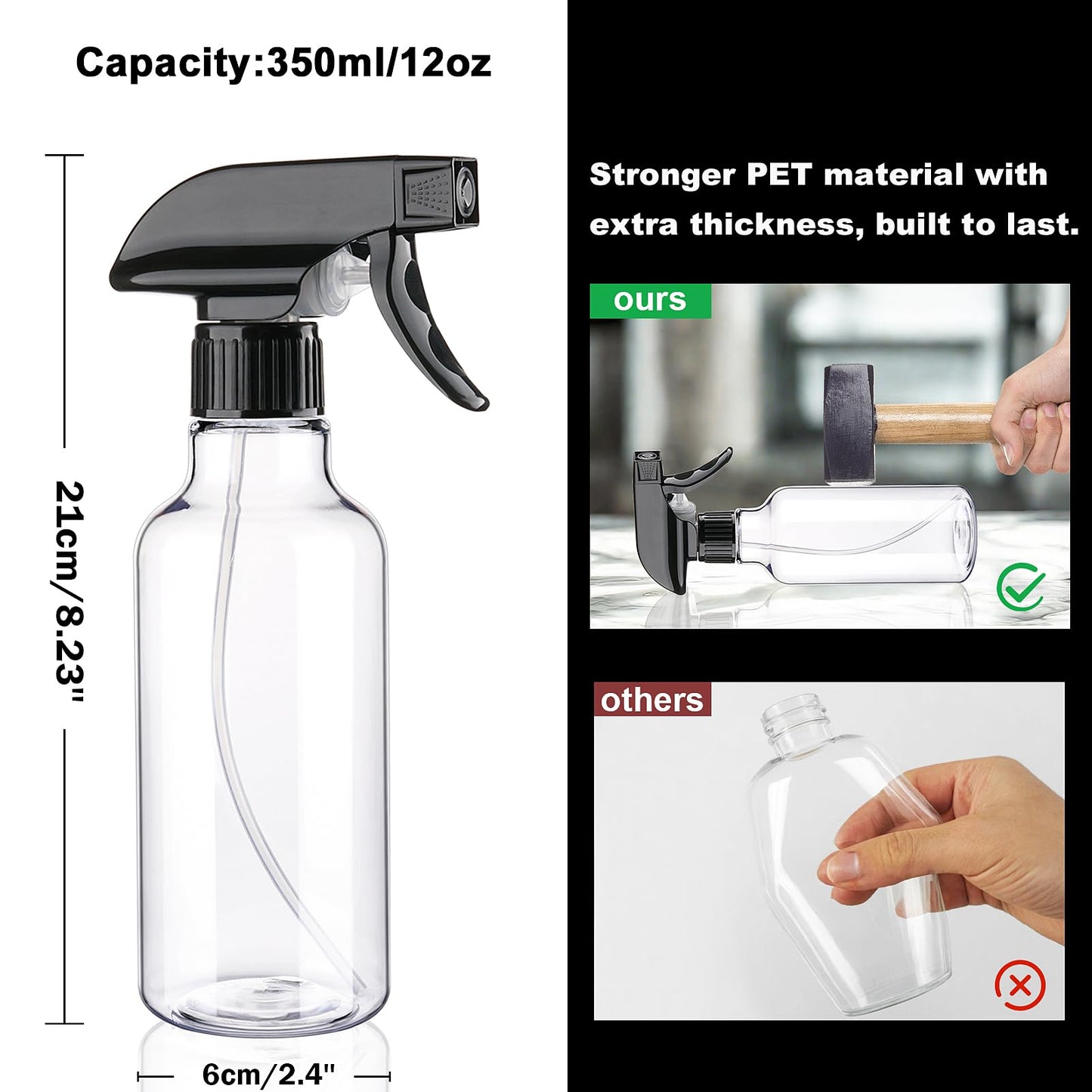 Aura Restored 12 oz heavy-duty plastic spray bottles for cleaning, featuring durable design and ergonomic trigger for versatile use.