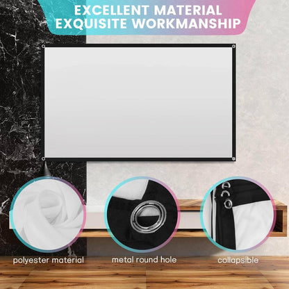 Portable Projector Screen for Home Theater Outdoor HD White Foldable Anti- (72Inch), 11944A2