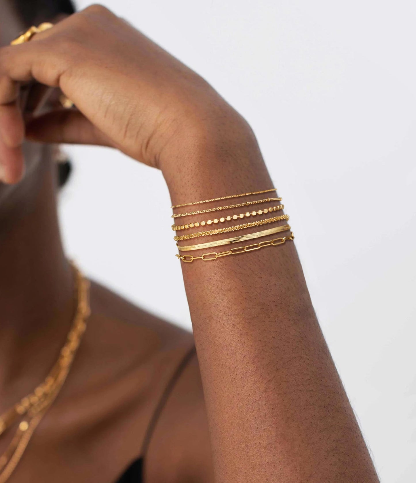 Kryssable Collection Gold Bracelets Set for Women 14K Real Gold Plated Jewelry Fashion Stackable Tennis Beaded Figaro Herringbone Paperclip Link Bracelet Pack Stack Gifts for Women